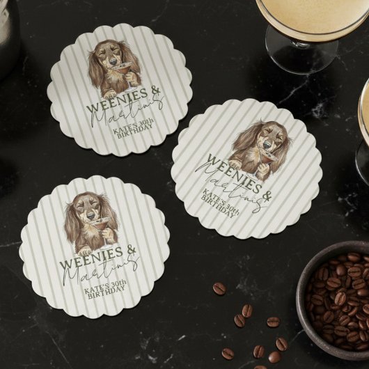 Hand Drawn Weenies and Martinis Dachshund ペーパーコースター