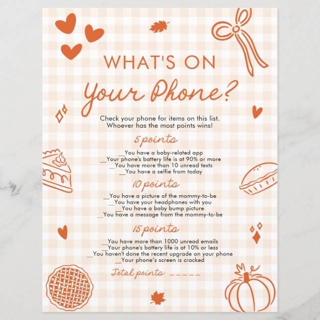 Hand Drawn What's on Your Phone Baby Shower Game (正面)