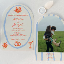 Hand Drawn Whimsical Arched Unique Photo Wedding 招待状
