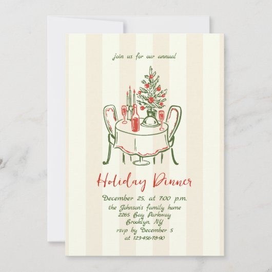 Hand Drawn Whimsical Christmas Holiday Dinner 招待状 (正面)