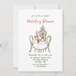 Hand Drawn Whimsical Christmas Holiday Dinner 招待状