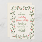Hand Drawn Whimsical Christmas Holiday Dinner Invi 招待状 (正面/裏面)
