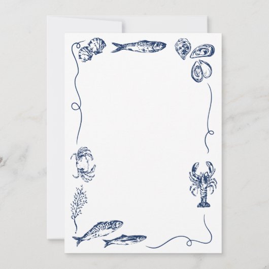 Hand Drawn Whimsical Coastal Navy Blue Wedding 招待状 (裏面)