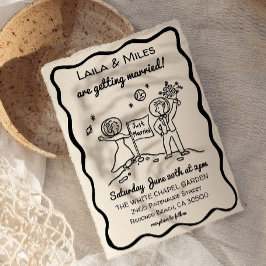 Hand Drawn Whimsical cosmic moon wedding invite セーブザデート