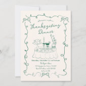 Hand Drawn Whimsical Dinner Table Thanksgiving  招待状 (正面)