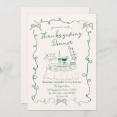 Hand Drawn Whimsical Dinner Table Thanksgiving 招待状 (正面/裏面)
