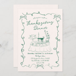Hand Drawn Whimsical Dinner Table Thanksgiving  招待状
