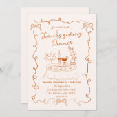 Hand Drawn Whimsical Dinner Table Thanksgiving  招待状 (正面/裏面)