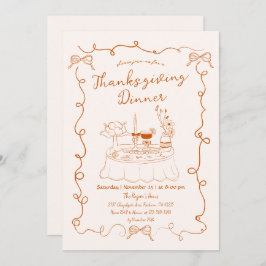 Hand Drawn Whimsical Dinner Table Thanksgiving  招待状