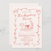 Hand Drawn Whimsical Dinner Table Thanksgiving  招待状 (正面/裏面)