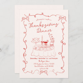 Hand Drawn Whimsical Dinner Table Thanksgiving  招待状