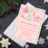 Hand Drawn Whimsical Doodle Christmas Open House 招待状