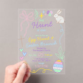 Hand Drawn Whimsical Doodles Easter Party アクリル招待状 (インサイチュ (ポータブル))