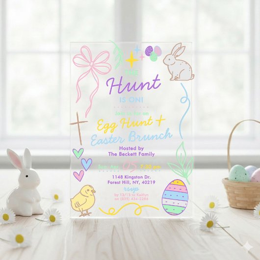 Hand Drawn Whimsical Doodles Easter Party アクリル招待状