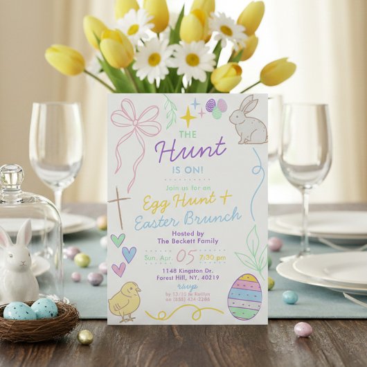 Hand Drawn Whimsical Doodles Easter Party 招待状