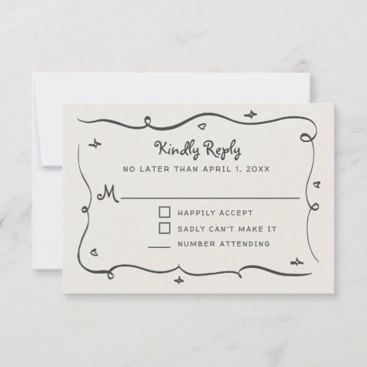 Hand Drawn Whimsical Doodles Wavy Frame RSVP (正面)