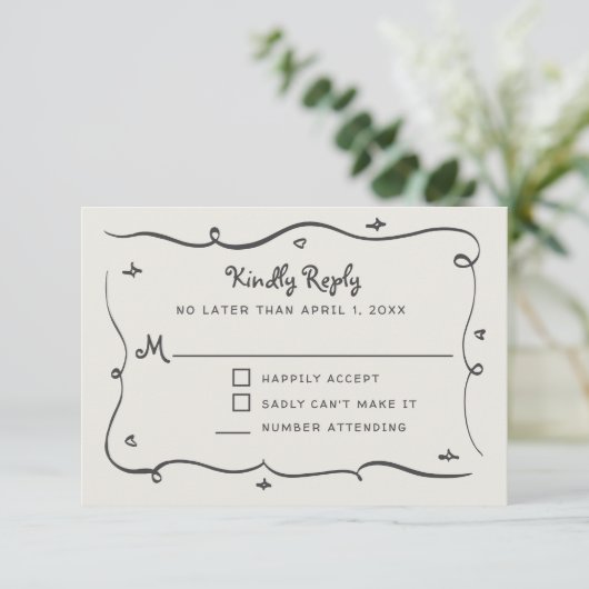 Hand Drawn Whimsical Doodles Wavy Frame RSVP (スタンド正面)