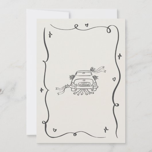 Hand Drawn Whimsical Doodles Wavy Frame Wedding 招待状 (裏面)