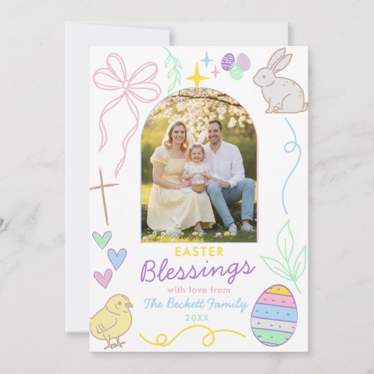 Hand Drawn Whimsical Easter Photo Arch シーズンカード (正面)