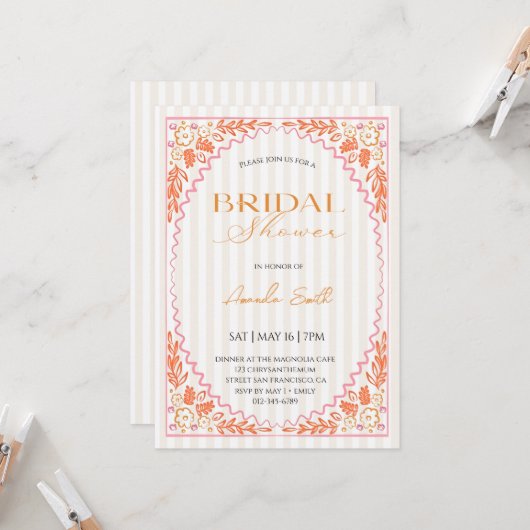 Hand Drawn Whimsical Flower Bridal shower 招待状 (正面/裏面インサイチュ)