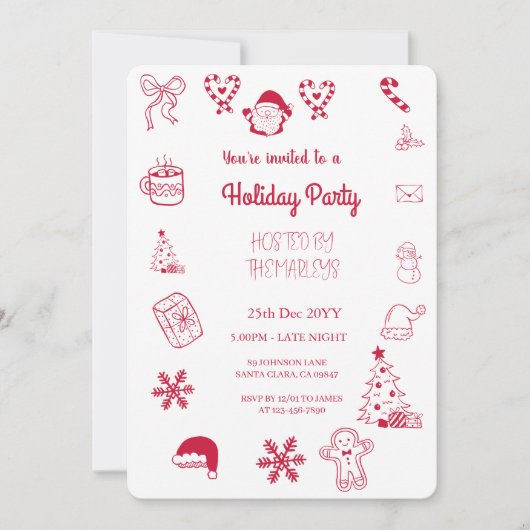 Hand drawn whimsical holiday party 招待状 (正面)