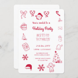 Hand drawn whimsical holiday party 招待状