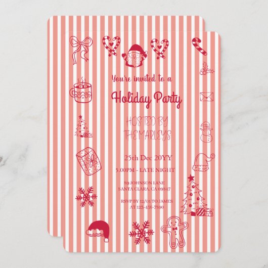 Hand drawn whimsical holiday party 招待状 (正面/裏面)