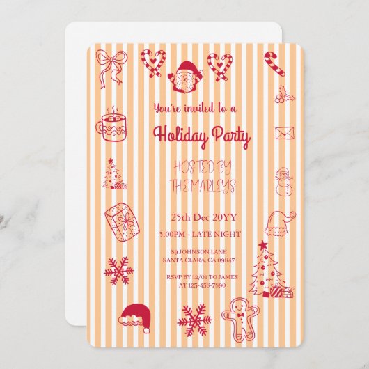 Hand drawn whimsical holiday party 招待状 (正面/裏面)