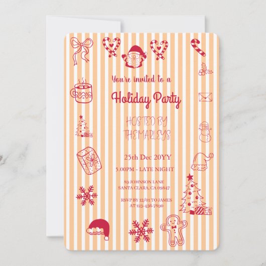 Hand drawn whimsical holiday party 招待状 (正面)