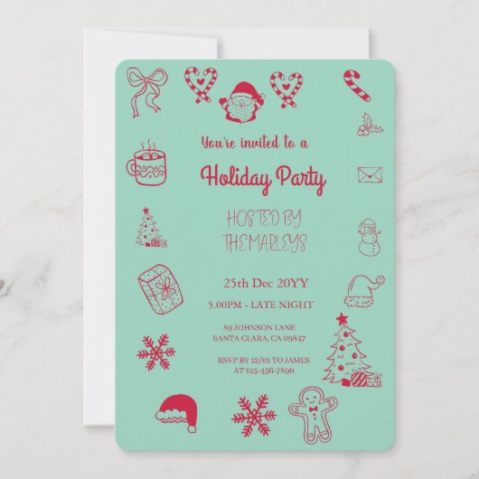 Hand drawn whimsical holiday party 招待状 (正面)
