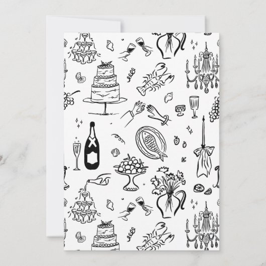 Hand-drawn whimsical line art wedding style 招待状 (裏面)