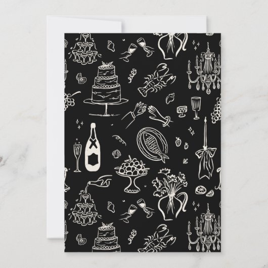 Hand-drawn whimsical line art wedding style 招待状 (裏面)