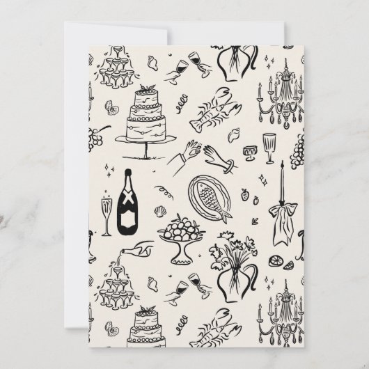 Hand-drawn whimsical line art wedding style 招待状 (裏面)