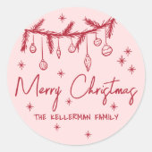 Hand-drawn Whimsical Merry Christmas ラウンドシール (正面)
