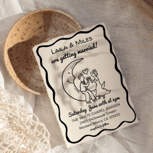Hand Drawn Whimsical Moon wedding invitation セーブザデート