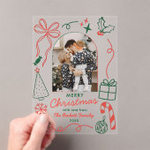 Hand Drawn Whimsical Photo Arch Christmas Card アクリル招待状 (インサイチュ (ポータブル))