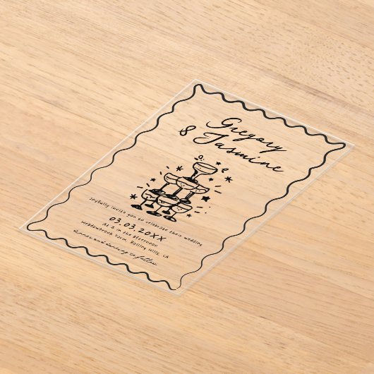 Hand Drawn Whimsical Quirky Handwritten Wedding アクリル招待状 (レイダウン)