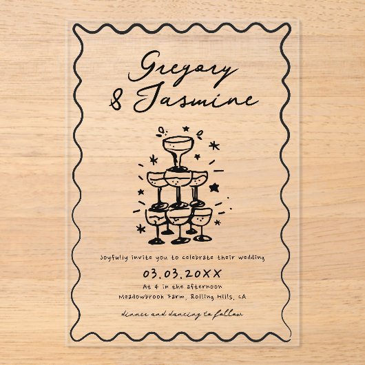 Hand Drawn Whimsical Quirky Handwritten Wedding アクリル招待状 (正面)