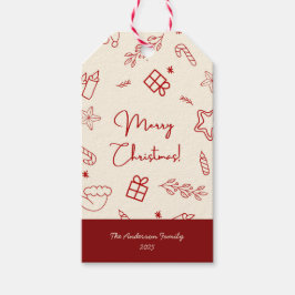 Hand Drawn Whimsical Red Doodle Christmas ギフトタグ