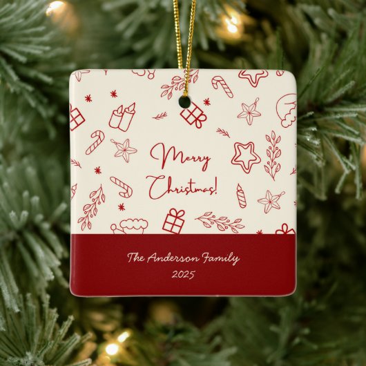 Hand Drawn Whimsical Red Doodle Christmas セラミックオーナメント (ツリー)
