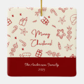 Hand Drawn Whimsical Red Doodle Christmas セラミックオーナメント (裏面)