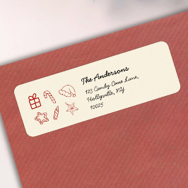 Hand Drawn Whimsical Red Doodle Christmas ラベル