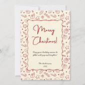 Hand Drawn Whimsical Red Doodle Christmas Photo シーズンカード (正面)