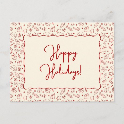 Hand Drawn Whimsical Red Doodle Christmas Photo シーズンポストカード (正面)
