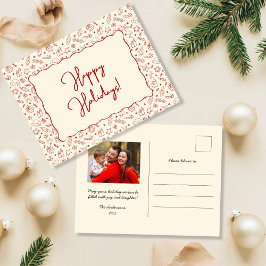 Hand Drawn Whimsical Red Doodle Christmas Photo シーズンポストカード