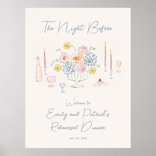 Hand drawn Whimsical Rehearsal Dinner Welcome Sign ポスター (正面)