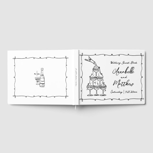 Hand Drawn Whimsical Retro Wedding ゲストブック (全面)