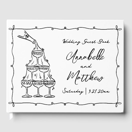 Hand Drawn Whimsical Retro Wedding ゲストブック (正面)