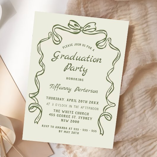 Hand Drawn Whimsical Ribbon graduation 招待状
