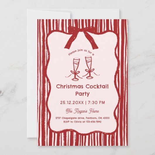 Hand Drawn Whimsical Stripped Frame Christmas 招待状 (正面)